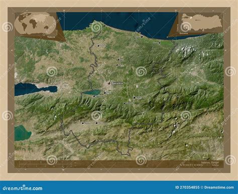 Sakarya Turkiye Low Res Satellite Labelled Points Of Cities Stock