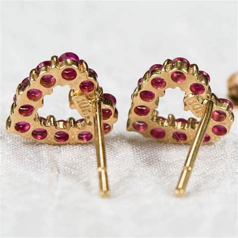 Genuine Ruby Open Heart Earrings 10k 14k Plumb Gold Pierced Stud From