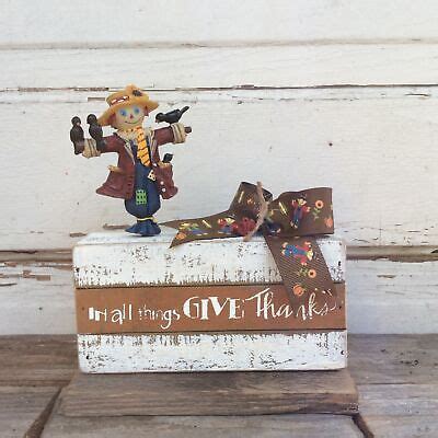 Agd Fall Decor In All Things Give Thanks Scarecrow Box Sign Ebay