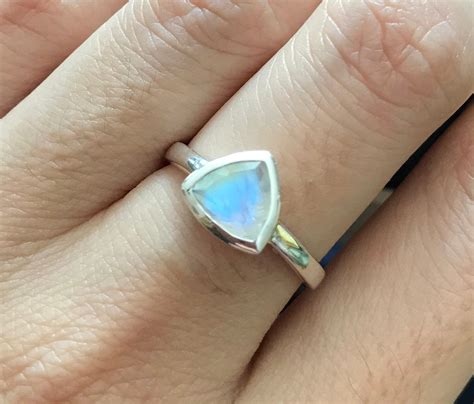 Triangle Rainbow Moonstone Ring Trillion Moonstone Sterling Silver