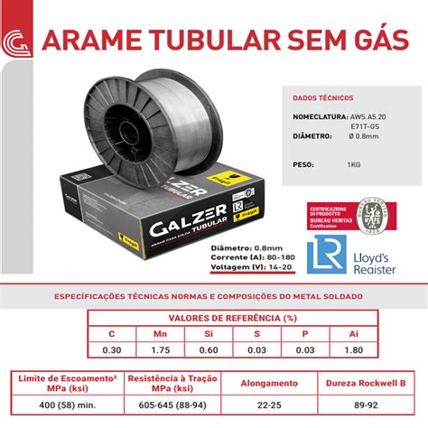 Rolo De Arame Para Solda Tubular Mig E T Gs Mm Kg Galzer