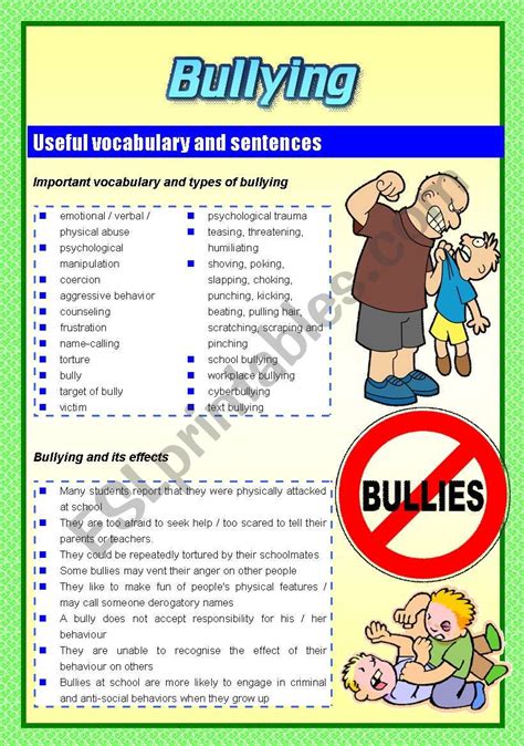 Bullying Two Pages Esl Worksheet By Lester