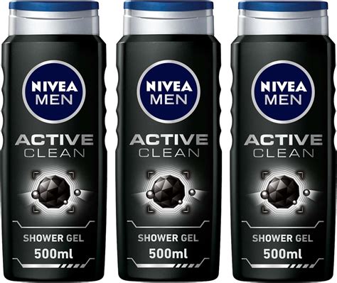 NIVEA MEN 3in1 Shower Gel Active Clean Charcoal Woody Scent 3x500ml