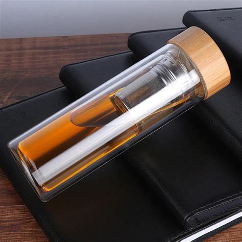 Portable Double Wall Glass Tea Infuser Travel Water Bottle Mug 15 Oz