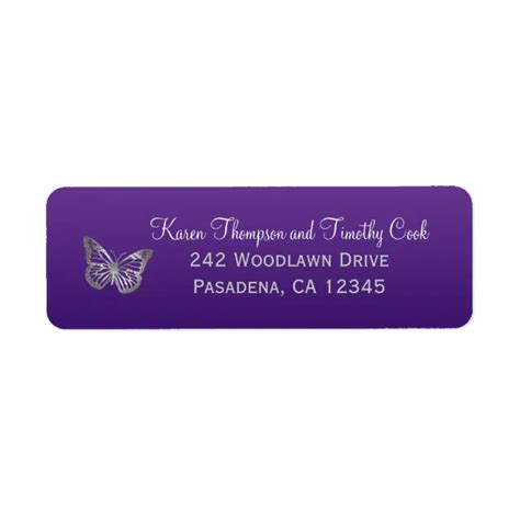 Purple Silver Butterfly Return Address Label Zazzle