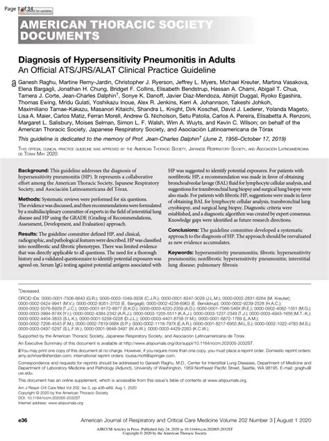 Pdf Diagnosis Of Hypersensitivity Pneumonitis In Adults An Official