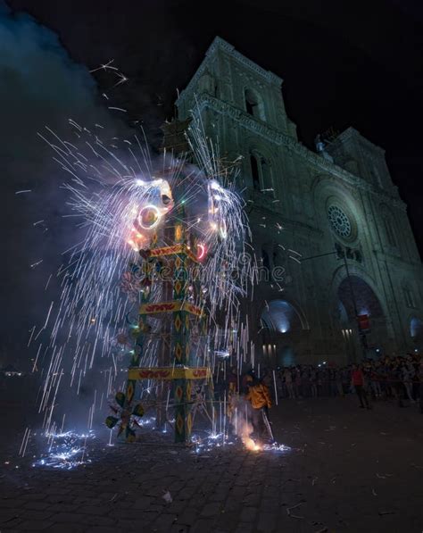 Cuenca Ecuador June A Fireworks Castle Is Fired In Front Of