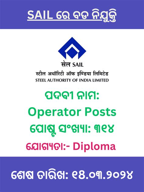 Sail Octt Recruitment New Jobs Odisha