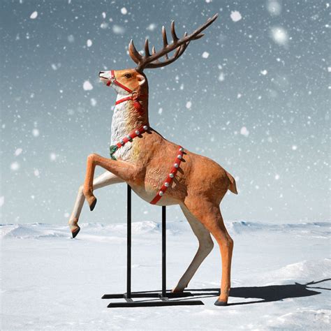 79in High Life Sized Rearing Reindeer With Silver Bells Statue