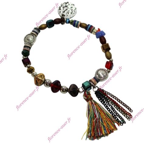 Bracelet coquillages ciselés élastique perles fantaisie multicolore