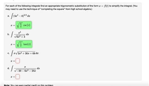 Solved For Each Of The Following Integrals Find An Chegg