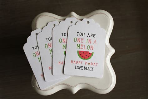 Watermelon Valentine Youre One In A Melon Valentine Valentines Day Favor Tags Etsy