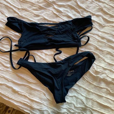 Women S Navy Bikini And Tankini Bottoms Depop