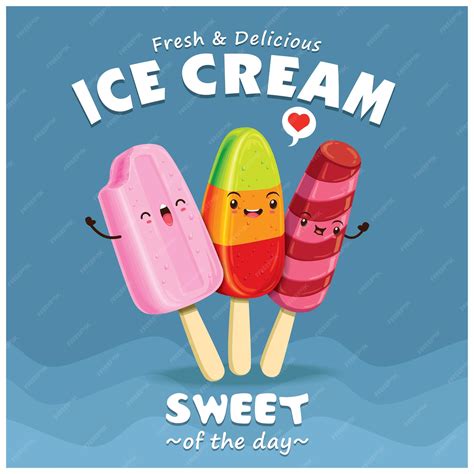 Premium Vector Vintage Ice Cream Poster Design With Ice Cream Character