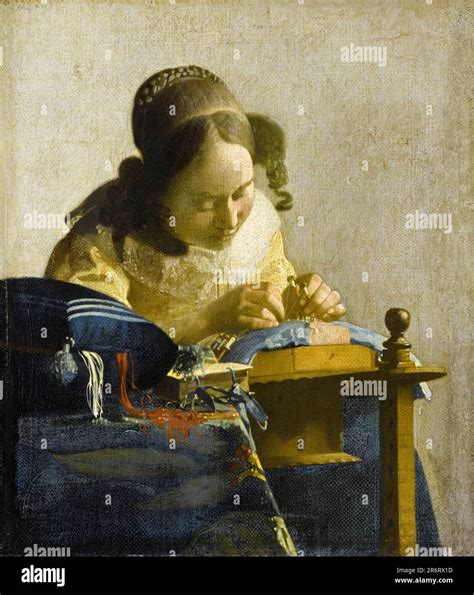 Johannes Vermeer The Lacemaker Painting In Oil On Canvas Stock