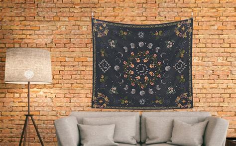 OKUYAN Botanical Moon Phase Tapestry Bohemian Tapestry Wall Hanging