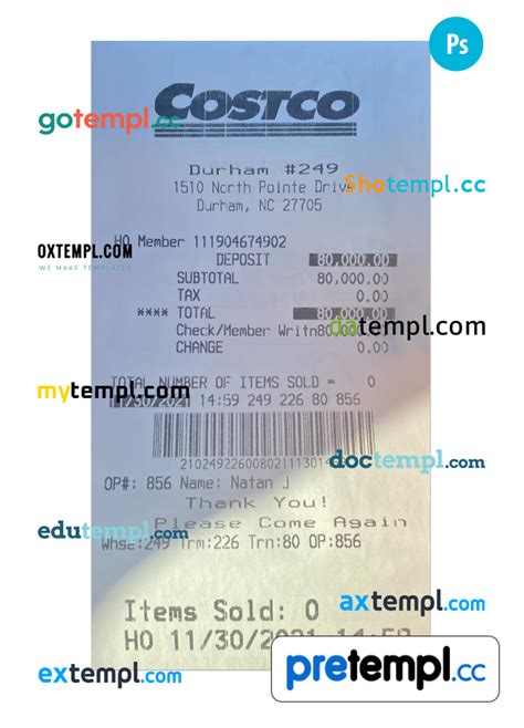 Costco Payment Receipt Psd Example Pretempl