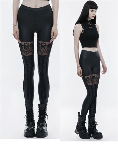 Leggings Gothique Noir Punk Rave Dia De Los Muertos Look Cuir