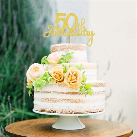 Blumomon Gold Glitter 50th Anniversary Cake Topper For 50th Wedding