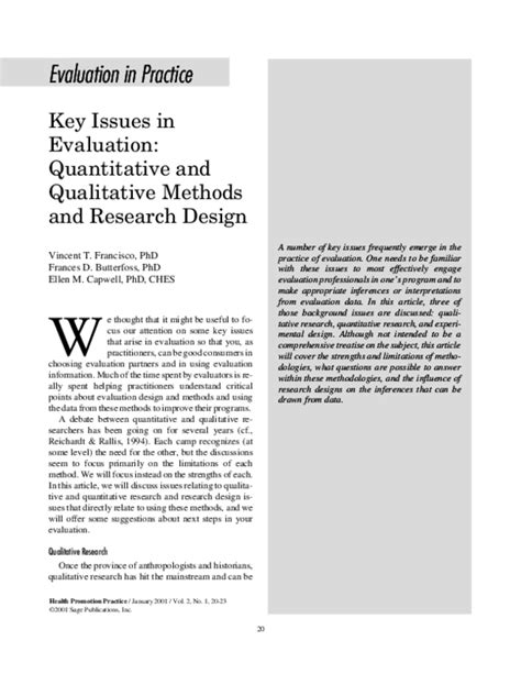 Pdf Key Issues In Evaluation Quantitative And Qualitative Methods