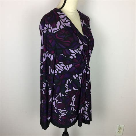 Simonton Says Tunic Top Blouse Xl Womans Purple Floral Knit V Neck Long