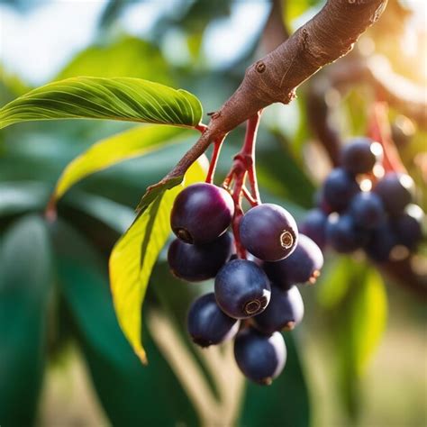 Premium AI Image | photo shot of a Acai attached to a tree branch with ...