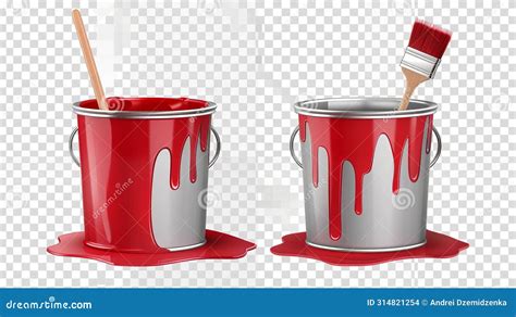 Various Realistic 3d Modern Illustrations Of Paint Can With Brush Tin