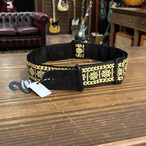 Leathergraft Retro Jacquard Woven Guitar Strap W Suede Ends Yellow