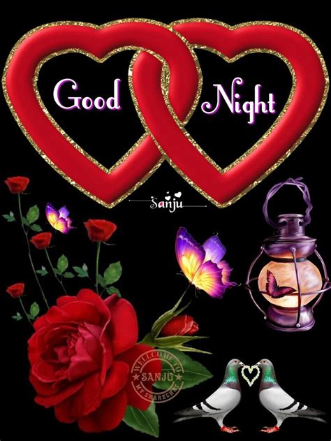 Two Hearts With Flowers And Birds In Front Of The Words Good Night