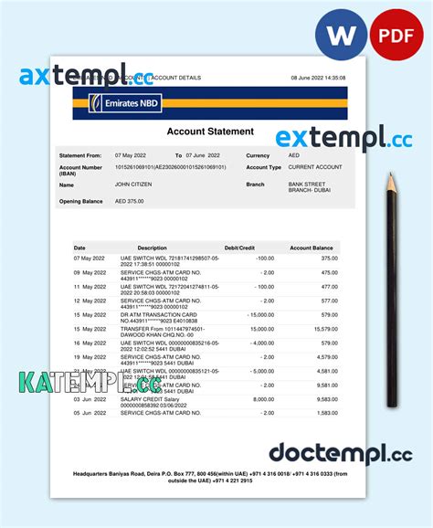 Sample Uae Dubai Nbd Bank Statement Word And Pdf Template Version