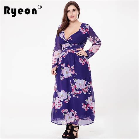 Ryeon Floral Imprimir Boho Maxi Vestido Mulheres Outono Primavera V