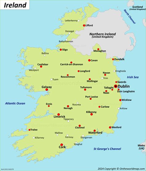 Map of Cities in Ireland - Ontheworldmap.com