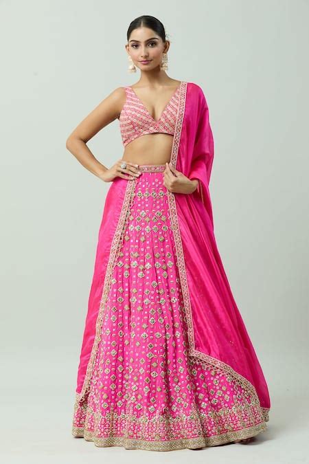 Buy Pink Silk Crepe Embellished Bead Plunge V Neck Crystal Bridal