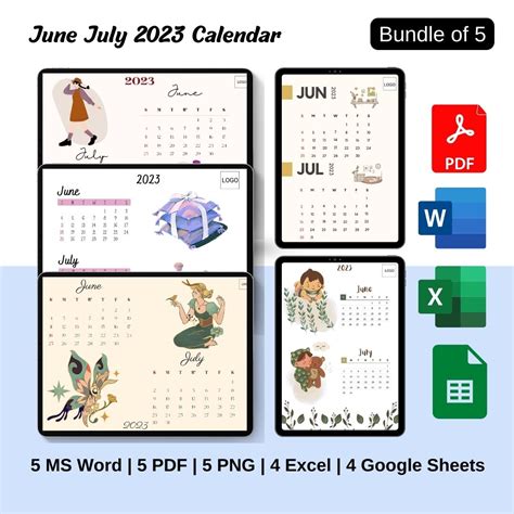 June July 2023 Calendar Printable Template In Pdf Word And Excel