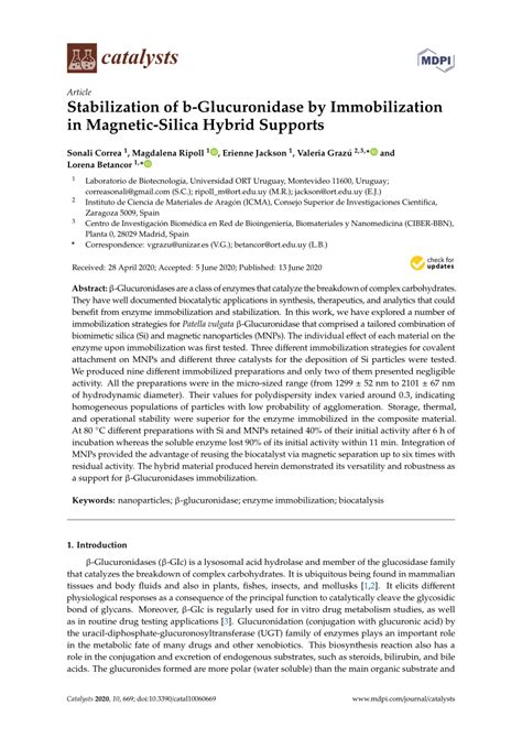 PDF Stabilization Of B Glucuronidase By Immobilization In Magnetic