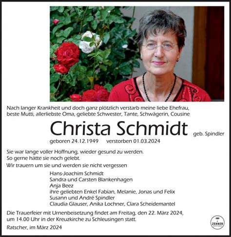 Christa Schmidt Trauerportal Zehner