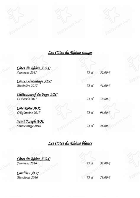 Menu Au Le Parvis Restaurant Saintes Bis Quai De L Yser