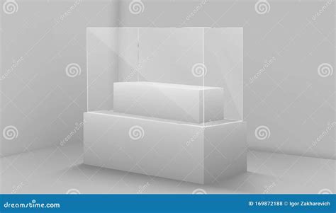 Glass Square Showcase Empty Glass Box On A White Podium Stock Vector Illustration Of Museum