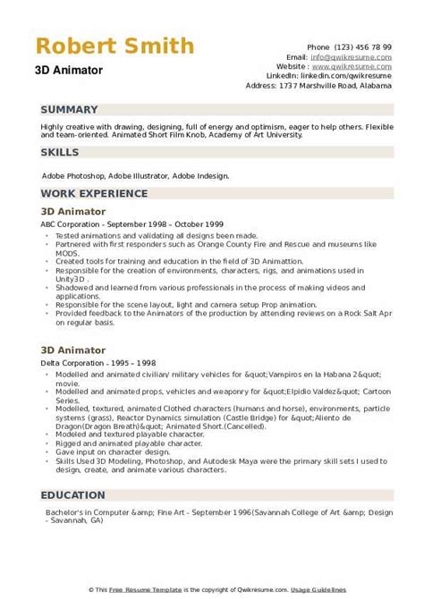 10 3D Animator Resume Samples Templates For 2025