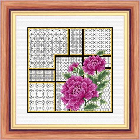 Oriental Peonies And Blackwork A NCH Cross Stitch Kit And Chart