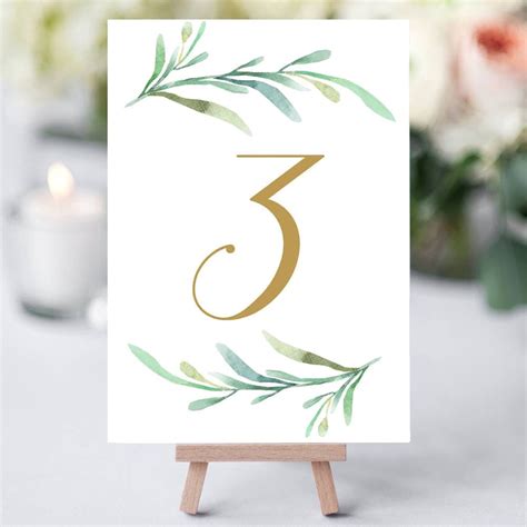 Greenery Wedding Table Numbers Template Printable Reception Table