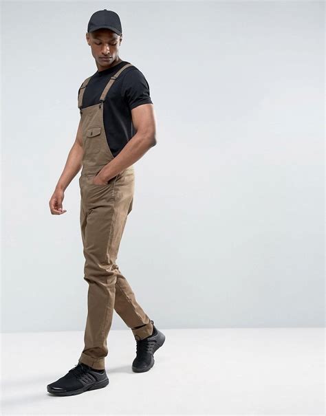 Asos Tall Slim Chino Overalls In Khaki 64 Asos Lookastic