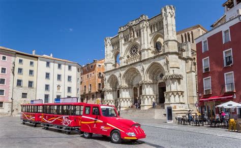 Tourist Train In Front Of The Cathedral In Cuenca Editorial Stock Image