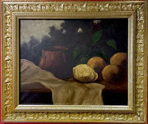 QUADRO DIPINTO A Olio Su Tela Natura Morta Frutta Con Cornice Oro Stile