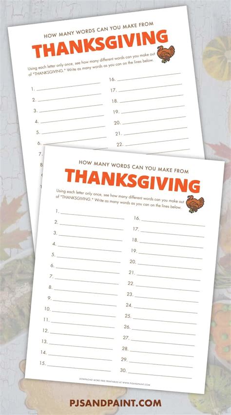 How Many Words Can You Make Out Of Thanksgiving Free Printable