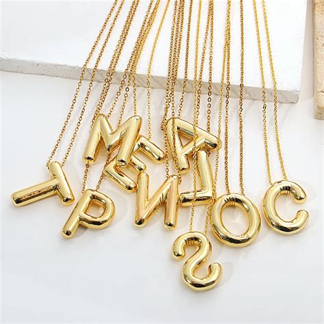 Aensoa Collares Gold Plated Copper Chunky Alphabet Balloon Bubble