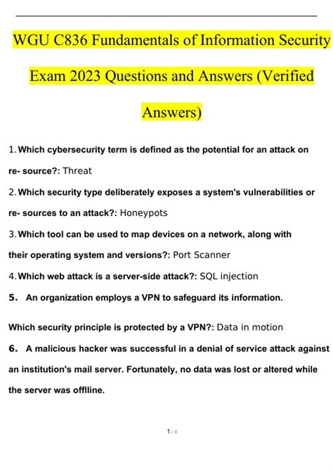 WGU C836 Fundamentals Of Information Security EXAM 2023 STUDY BUNDLE