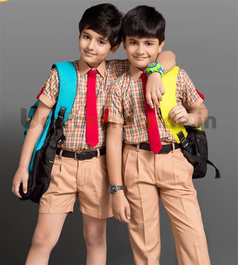 Kids School Uniform Checks Beige Shirting HU3