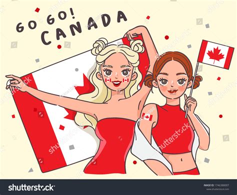 Two Pretty Girls Holding National Flag Canada Royalty Free Stock