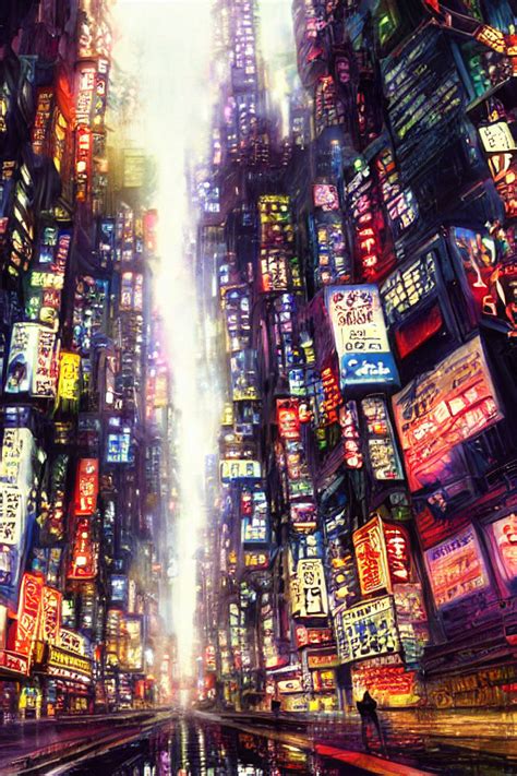 Krea Ai Neo Tokyo In A Rainy Night Adorned Pillars Tower